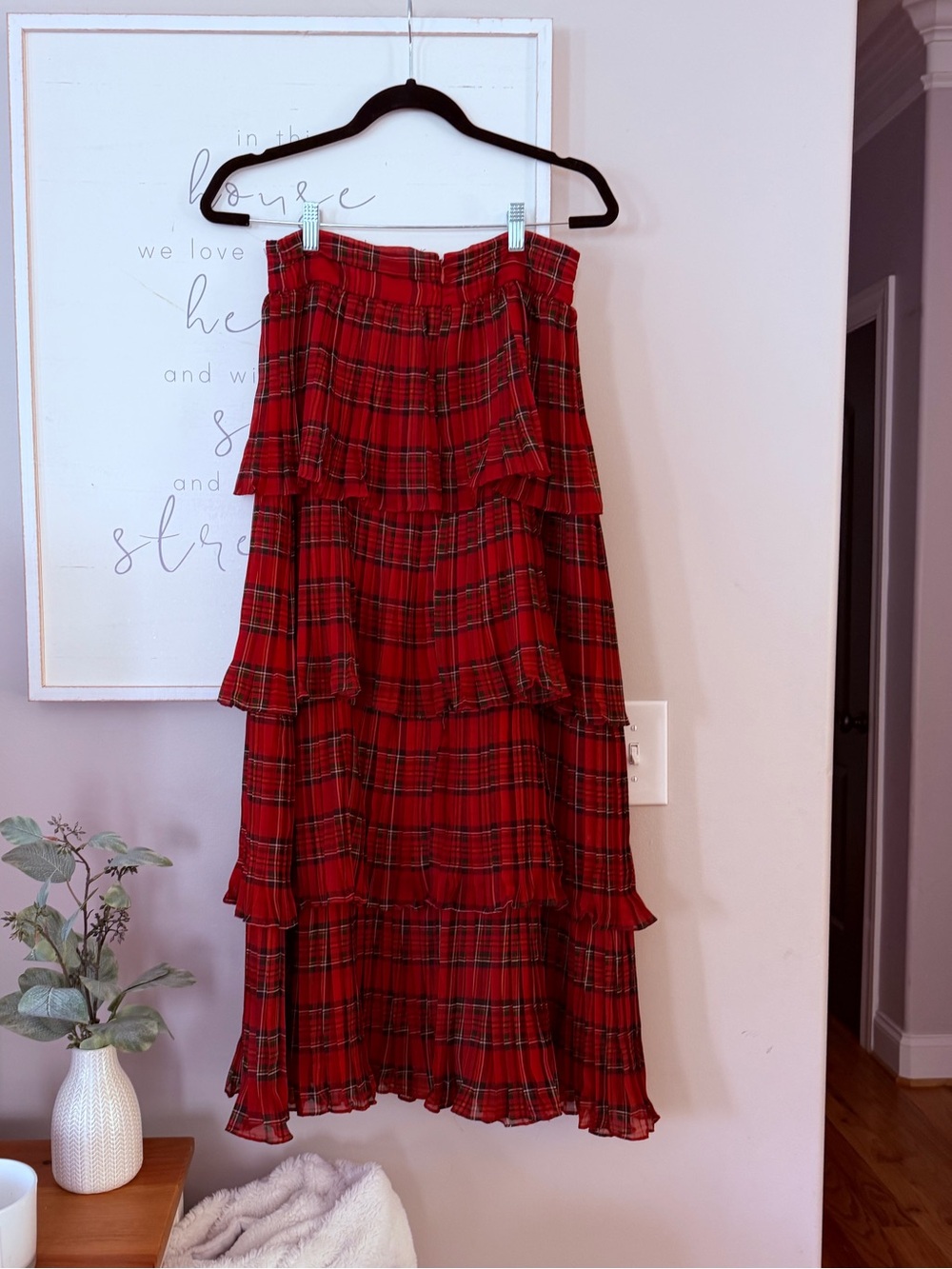 Antonio Melani Katrina Tartan Plaid Layered Ruffled Red Black Holiday Skirt 6 - Picture 9 of 16